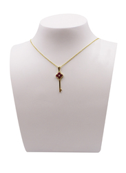 Fabian 14K Gold Plated Sterling Gold Necklace for Women with Key Pendant, Gold/Red
