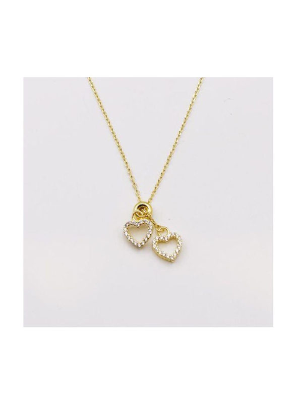 Fabian 14K Gold Plated Sterling Gold Necklace for Women with Double Heart Shape Pendant, Gold