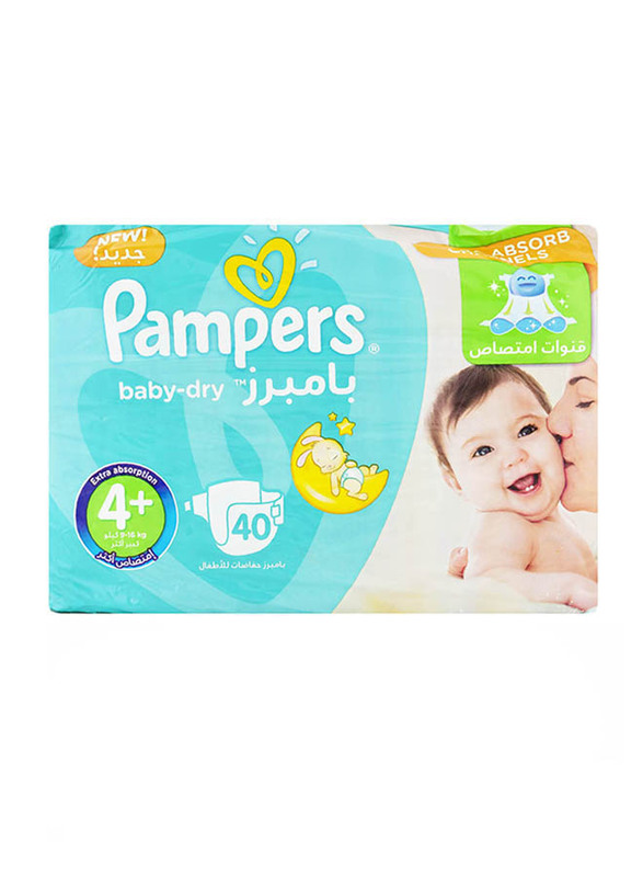 Pampers Baby Dry Diapers, Size 4+, Large, 9-16 Kg, 40 Count