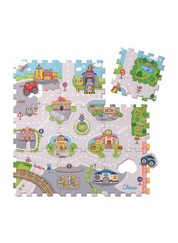 Chicco Toy Puzzle Mat City Rugs & Playmats, 9 Pieces, Green/Blue/White
