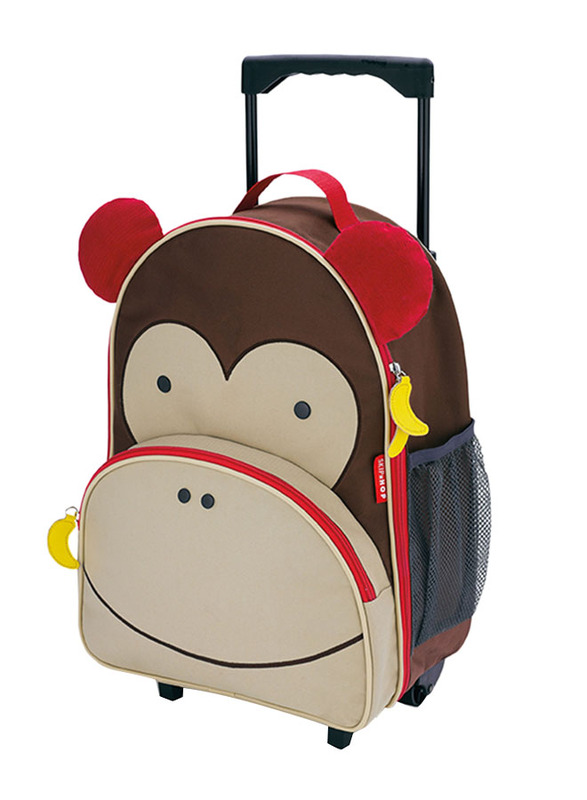 Skip Hop Zoo Kids Rolling Luggage, with Wheels, Monkey, Brown/Beige