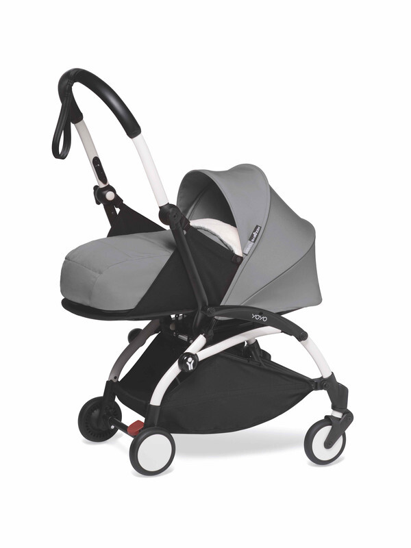 YOYO2 Complete Stroller Set - White Frame With Newborn Pack, 0+ Months - Grey