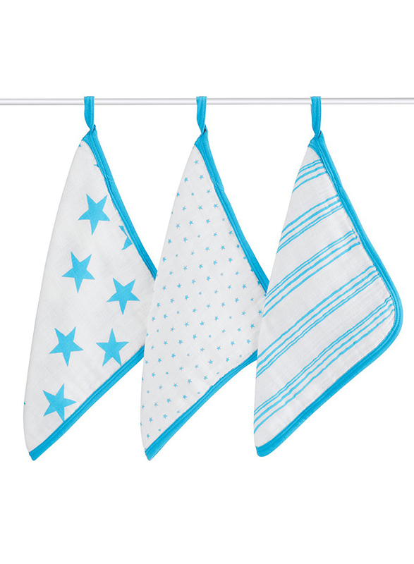 

Aden+Anais Washcloth Set, Pack of 3, Fluro Blue