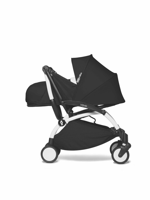 YOYO2 Complete Stroller Set - White Frame With Newborn Pack, 0+ Months - Black