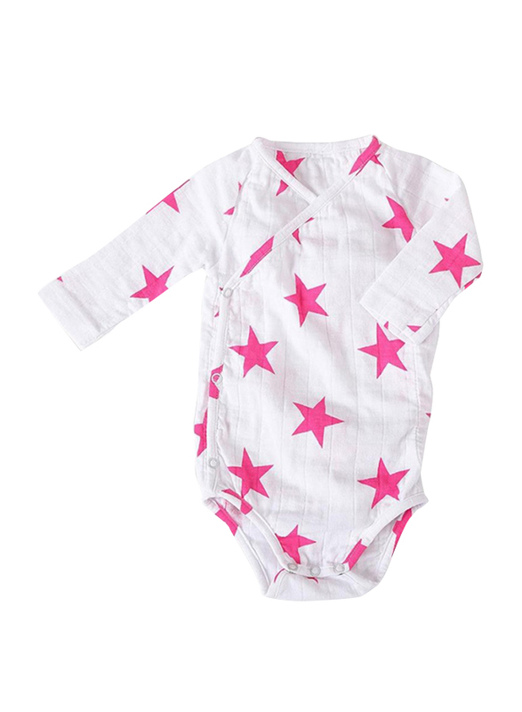 Aden + Anais Long Sleeved Bodysuit, 9-12 Months, Medium Pink Star