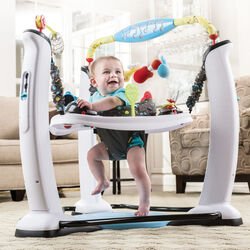 Evenflo Exersaucer Jump and Learn Stationary Jumper EV Activity Centre, with Lights and Music, Blue/White