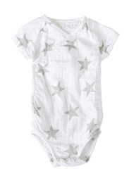 Aden + Anais Short Sleeved Bodysuit, 3-6 Months, Medium Silver Star