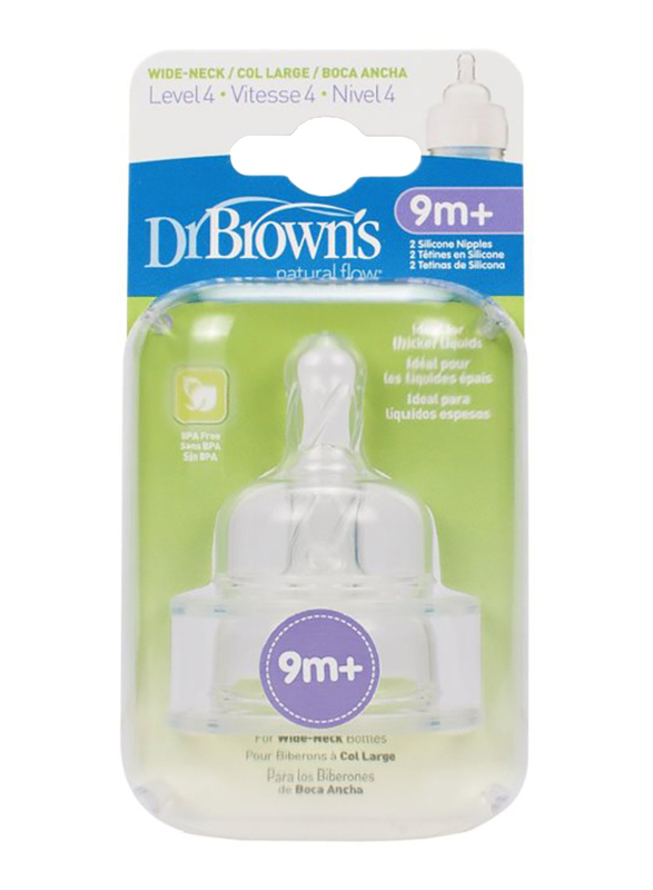 

Dr. Browns Dr. Brown's Level-4 Silicone Narrow-Neck Options Nipple, Pack of 2, Clear