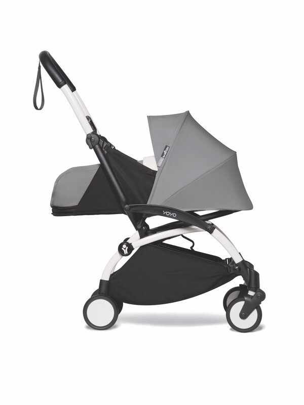 YOYO2 Complete Stroller Set - White Frame With Newborn Pack, 0+ Months - Grey