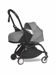 YOYO2 Complete Stroller Set - Black Frame With Newborn Pack, 0+ Months - Grey