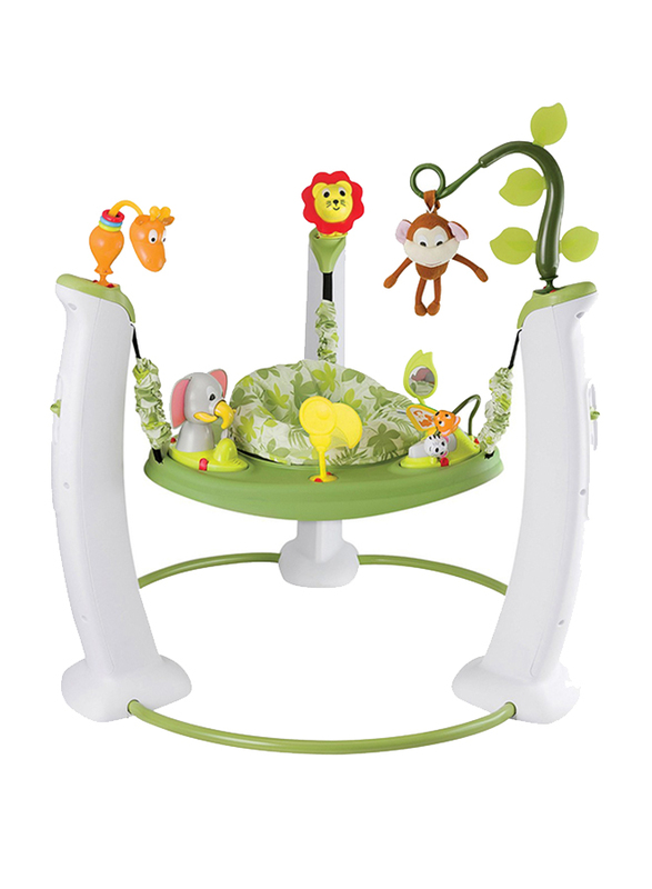 Evenflo ExerSaucer Safari Friends Stationary Jumper Baby Bouncer, with Lights and Music, Green