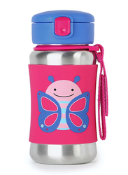 Skiphop Butterfly Zoo Stainless Steel Straw Bottle, 350ml, Pink