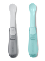 Skiphop 2 Pieces Easy-Fold Travel Baby Spoons Set, Grey/Soft Teal