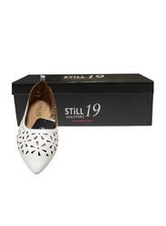 Still 19 Laser Cut Pointed Toe Ballerinas for Women, 37 EU, JKLB210070-87, White