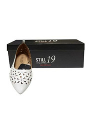 Still 19 Laser Cut Pointed Toe Ballerinas for Women, 40 EU, JKLB210070-87, White