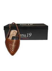 Still 19 Laser Cut Pointed Toe Ballerinas for Women, 41 EU, JKLB21007-87, Tan Brown