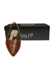Still 19 Laser Cut Pointed Toe Ballerinas for Women, 37 EU, JKLB21007-87, Tan Brown