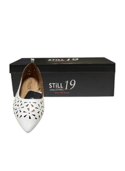 Still 19 Laser Cut Pointed Toe Ballerinas for Women, 38 EU, JKLB210070-87, White