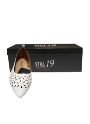 Still 19 Laser Cut Pointed Toe Ballerinas for Women, 41 EU, JKLB210070-87, White