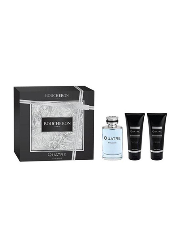 

Boucheron 3-Piece Quatre Gift Set for Men, 100ml EDP Perfume, 100ml After Shave Balm, 100ml All Over Shower Gel