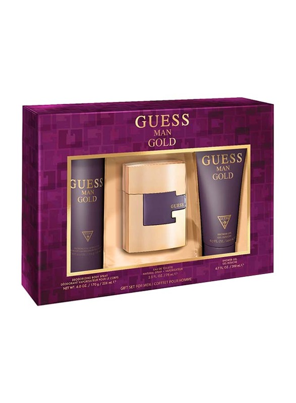 

Guess 3-Piece Gold Gift Set for Men, 75ml EDT Perfume, 200ml Shower Gel, 226ml Body Spray