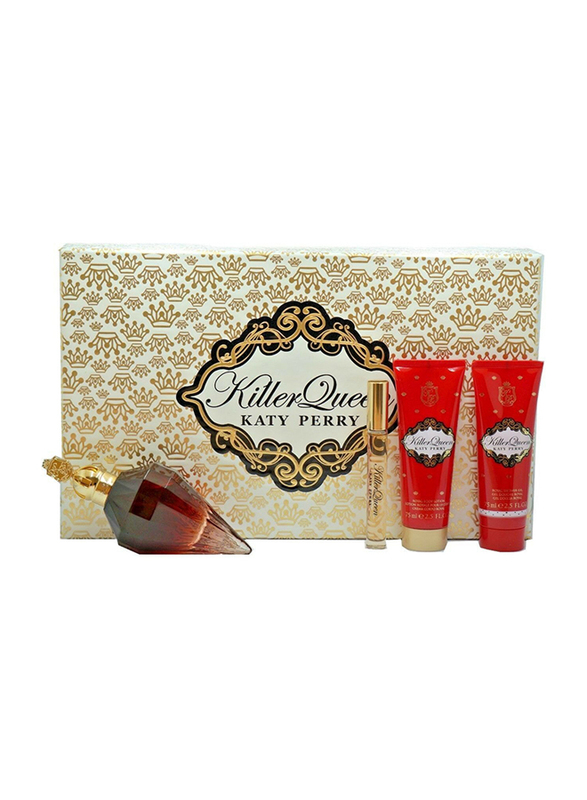 

Katy Perry 4-Piece Killer Queen Gift Set for Women, 100ml EDP Perfume, 10ml Mini Rollerball EDP Perfume, 75ml Body Lotion, 75ml Shower Gel