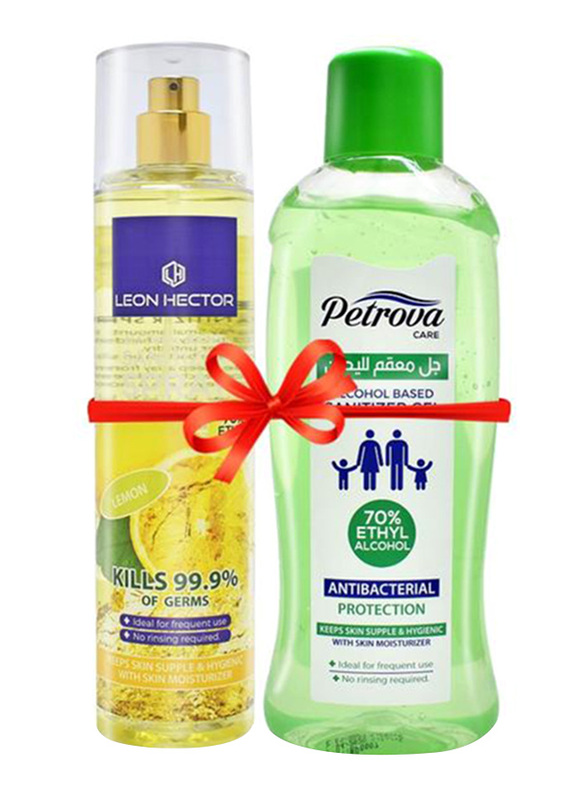 

Leon Hector Lemon Hand Sanitizer Spray 250ml + Petrova Hand Sanitizer Gel 1000ml, 2 Pieces