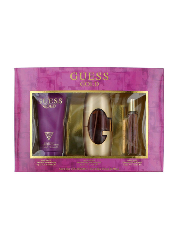 

Guess Gold 3-Piece Gift Set for Women, 75ml EDP Perfume, 200ml Body Lotion, 15ml Mininture EDP Perfume