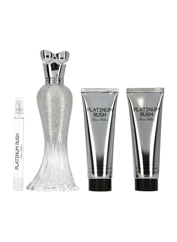 

Paris Hilton 4-Piece Platinum Rush Gift Set for Women, 100ml EDP Perfume, 10ml Mini EDP Perfume, 90ml Body Lotion, 100ml Shower Gel