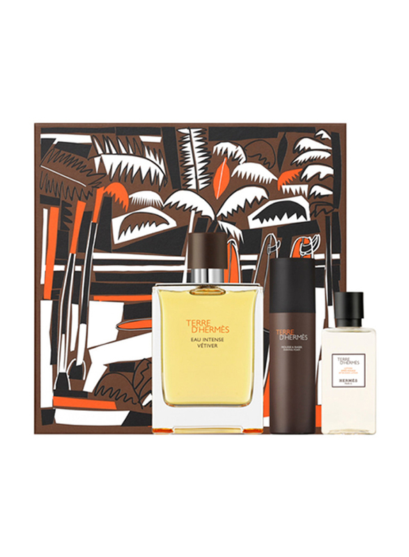 

Hermes 3-Piece Terre D'Hermes Eau Intense Vetiver Gift Set for Men, 100ml EDP Perfume, 40ml After Shave Lotion, 50ml Shaving Foam