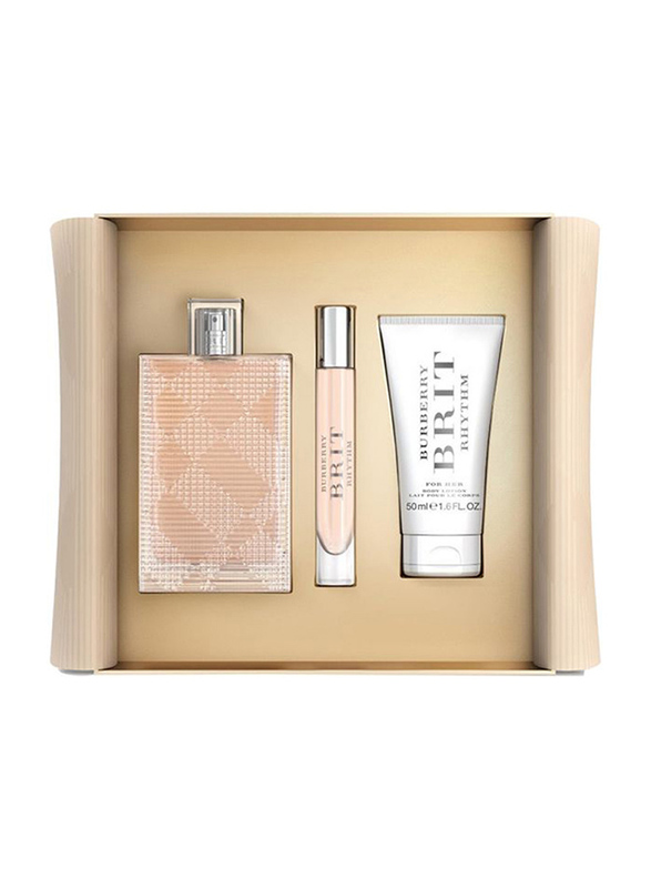 

Burberry 3-Piece Brit Rhythm Gift Set for Women, 90ml EDT Perfume, 7.5ml EDT Perfume Mini Roll-On, 50ml Body Lotion