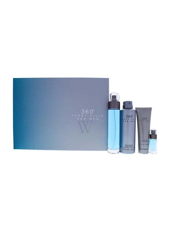 

Perry Ellis 4-Piece 360 Perfume Gift Set for Men, 100ml EDT Perfume, 200ml Body Spray, 7.5ml Mini Spray, 90ml Shower Gel