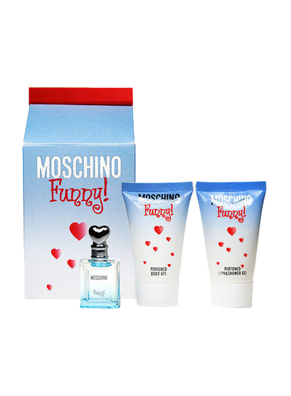 

Moschino 3-Piece Funny! Miniture Gift Set for Women, 4ml EDT Perfume, 25ml Shower Gel, 25ml Body Lotion