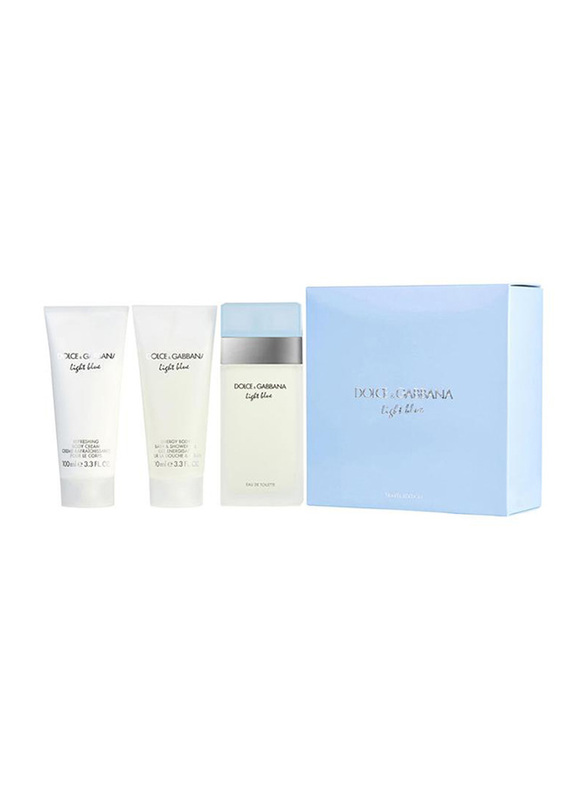 

Dolce & Gabbana 3-Piece Light Blue Eau Intense Perfume Set for Women, 100ml EDT Perfume, 3.3 oz Refreshing Body Cream, 3.3 oz Energy Body Bath & Shower Gel