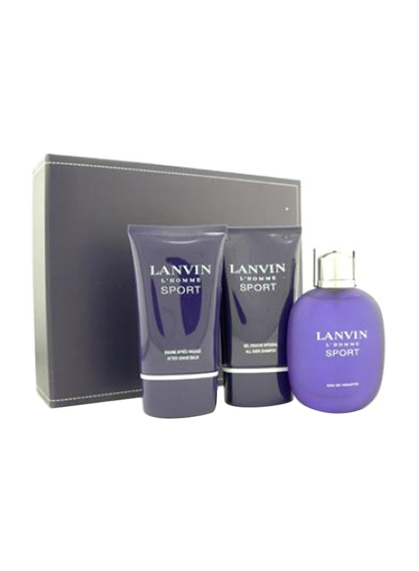 

Lanvin 3-Piece L'Homme Sport Gift Set for Men, 100ml EDT Perfume, 100ml Shave Balm, 100ml All Over Shampoo