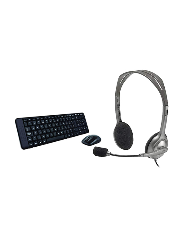 

Logitech Combo Wireless Desktop Mk220 & Wired Stereo On-Ear Noise Cancelling Headset with External Mic, Black