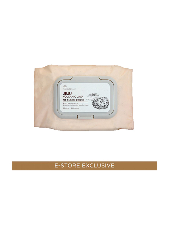 The Face Shop Jeju Volcanic Lava Pore Cleansing Wipes, 50 Wipes