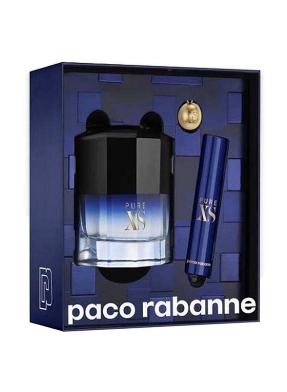 Paco Rabanne 3-Piece Pure XS Gift Set for Men, 50ml EDT, 10ml Travel Spray, 1 Key Ring