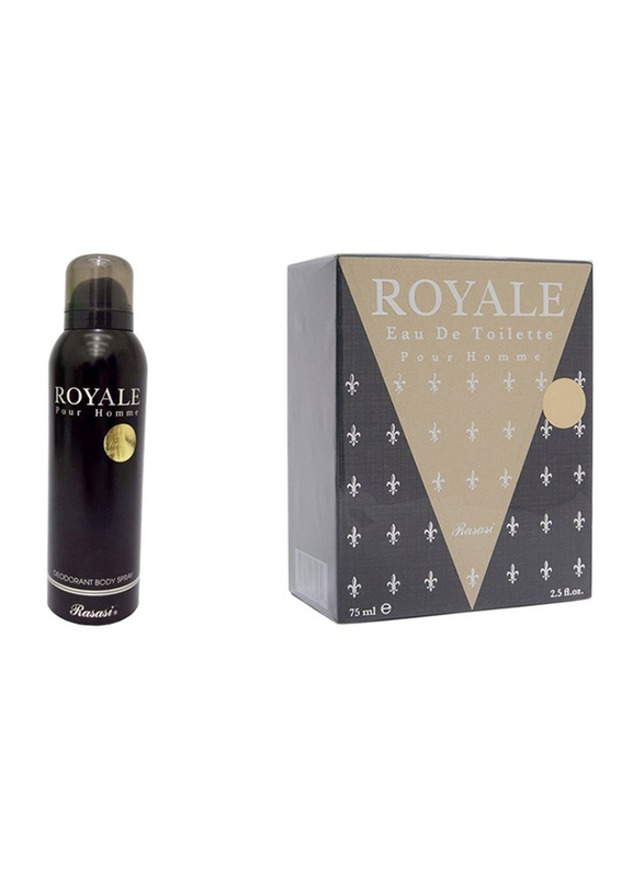 Rasasi 2-Piece Royale Gift Set for Men, 75ml EDT, 200ml Deodorant