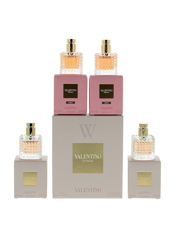 Valentino 4-Pieces Miniature Perfume Set for Women, 2 x Donna 6ml EDP, 2 x Donna Acqua 6ml EDT