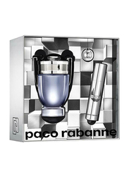 Paco Rabanne 2-Piece Invictus Travel Set for Men, 100ml EDT, 10ml EDT Travel Spray