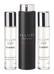 Chanel 3-Piece Allure Sport Cologne Perfume Set for Men, 3 x 20ml EDT Refills