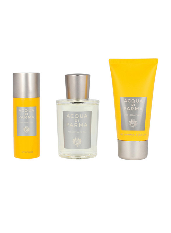 

Acqua Di Parma 3-Piece Colonia Pura Gift Set Unisex, 100ml EDC, 75ml Hair & Shower Gel, 50ml Deodorant Spray