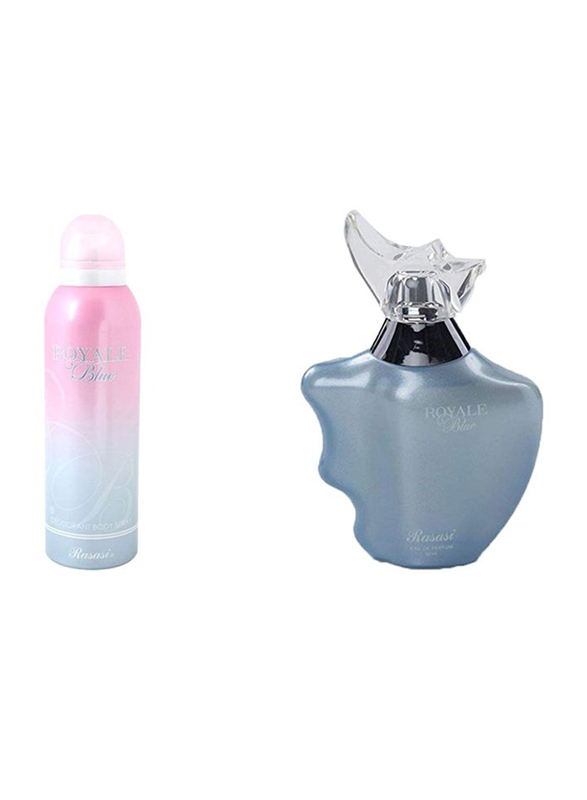 Rasasi 2-Piece Royale Blue Gift Set For Women, 50ml EDP, 200ml Deodorant