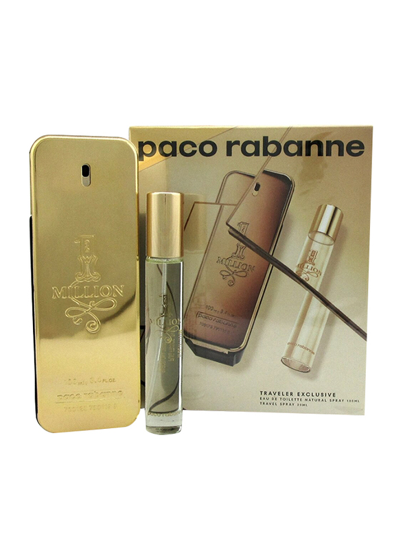 Paco Rabanne 2-Piece 1 Million Perfume Travel Set for Men, 100ml EDT, 20ml EDT