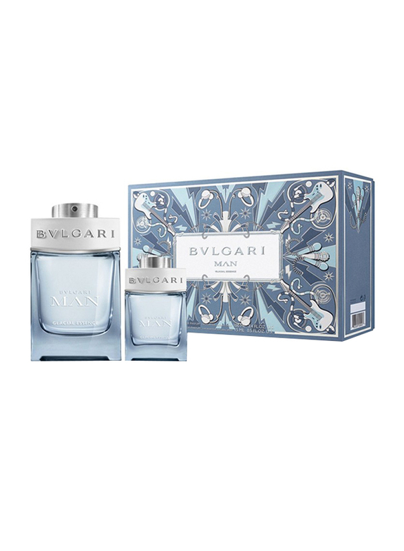 Bvlgari 2-Piece Man Glacial Essence Perfume Set for Men, 100ml EDP, 15ml EDP
