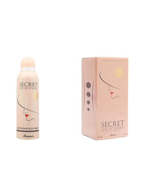 Rasasi 2-Piece Secret Gift Set For Women, 75ml EDP, 200ml Deodorant