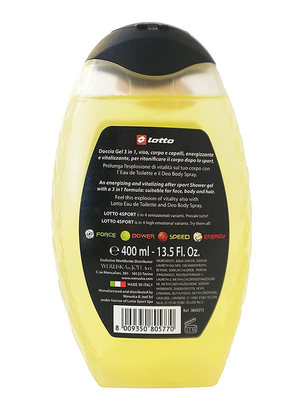 Lotto 3-in-1 Energy Hair & Body Shower Gel & Shampoo, 400ml
