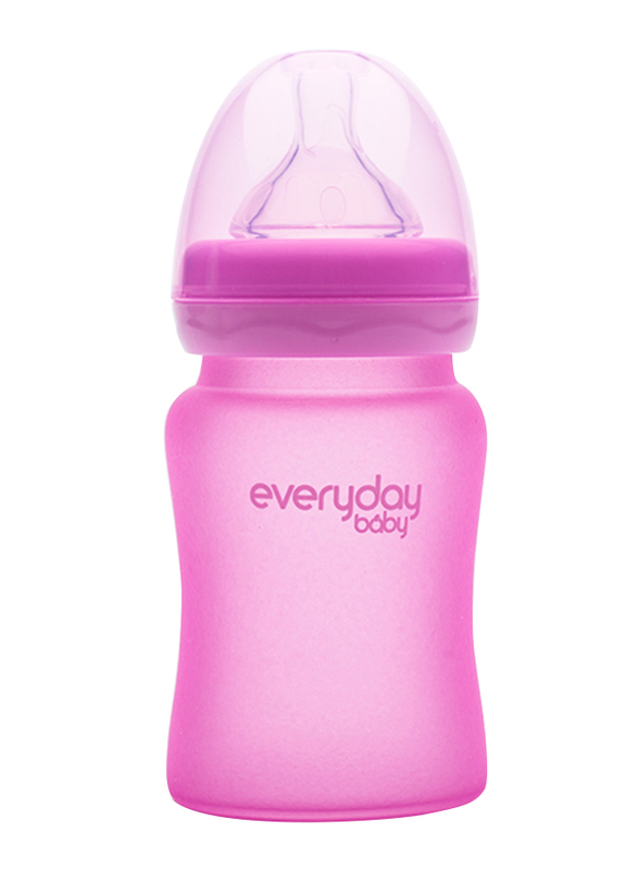 Everyday Baby Glass Heat Sensing Baby Bottle, 150ml, Cerise pink