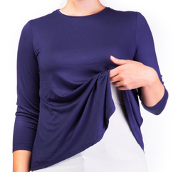 Mama Basic Double Layer Maternity & Nursing Top, Small, Navy/Cream